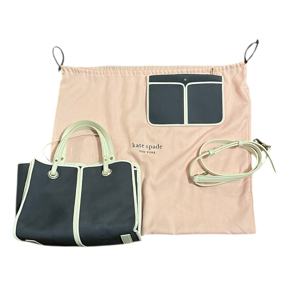 Kate Spade Sam Medium Canvas Plunge Satchel in Denim & White - Picture 3 of 13